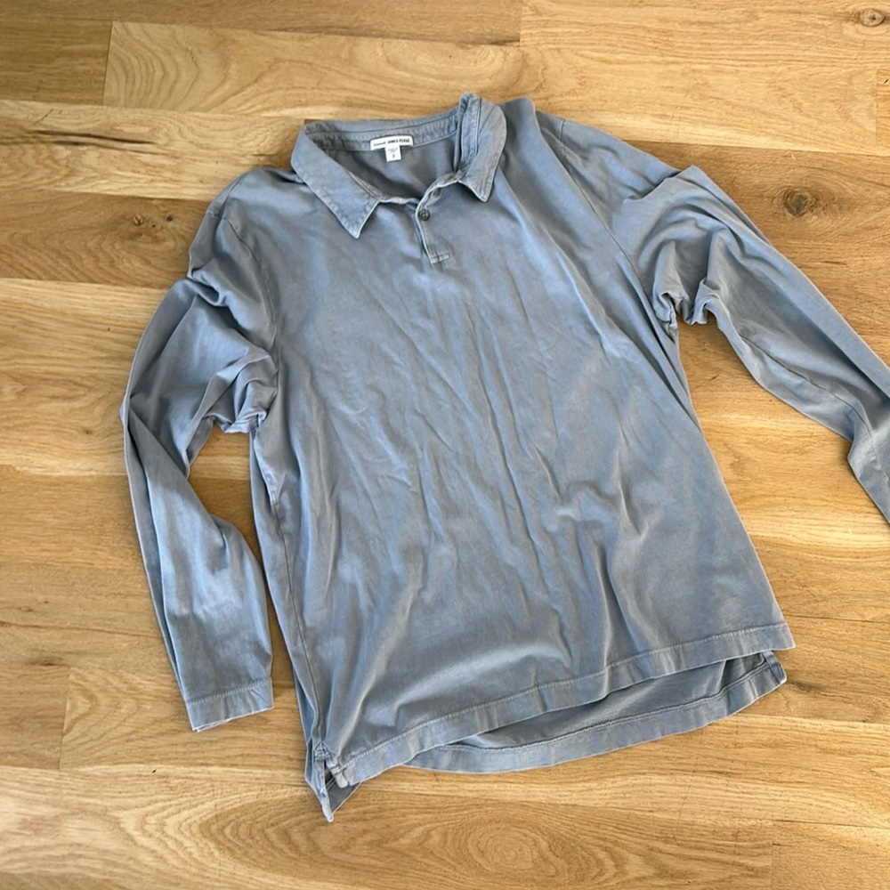 James Perse men’s long sleeve polo dusty/slate blue